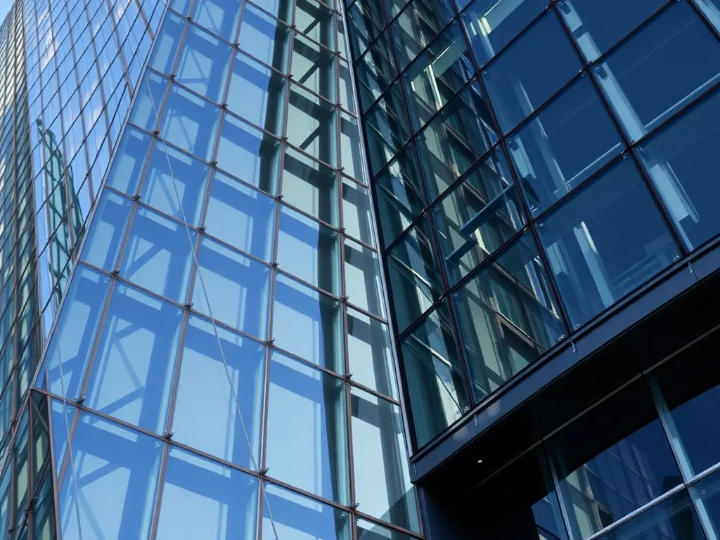 A high-angle architectural shot of a modern chrome and glass
