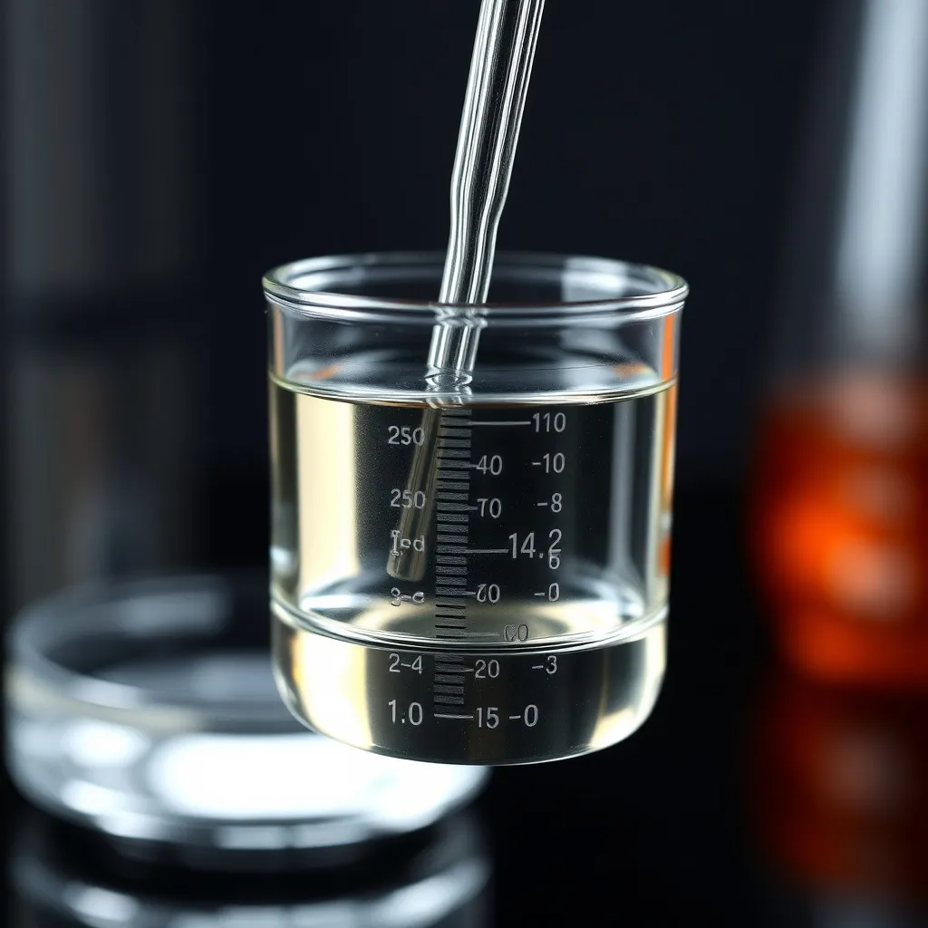 A macro photograph of a precision liquid measurement in a la