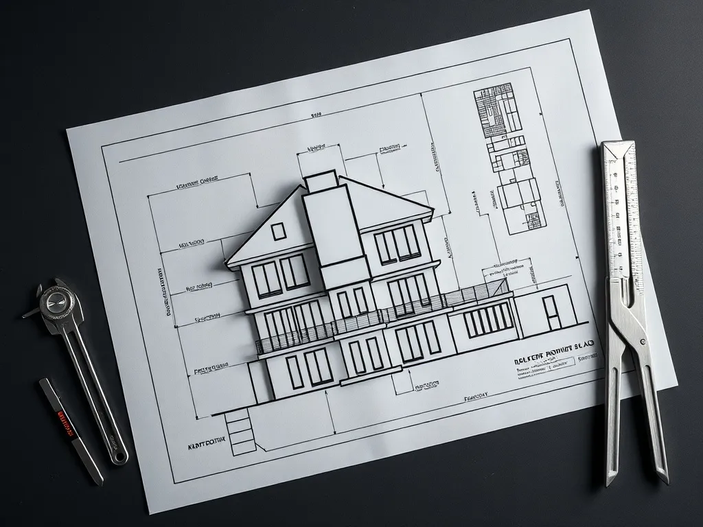 A technical architectural blueprint of a modern residential
